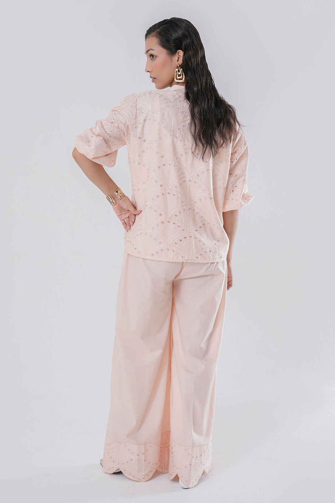 PEACH CUTWORK EMBROIDERED CO-ORD SET