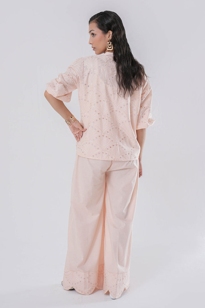 PEACH CUTWORK EMBROIDERED CO-ORD SET