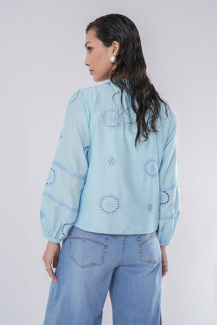 ICE BLUE CUTWORK EMBROIDERED SHIRT