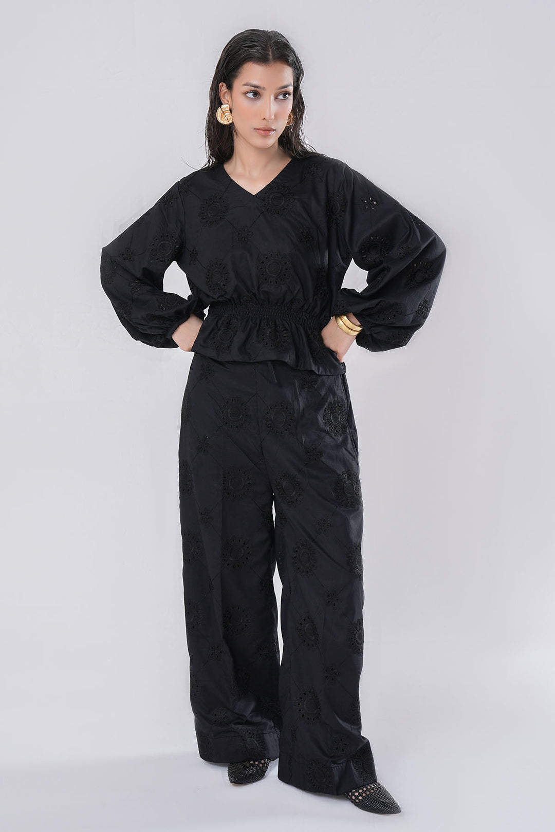 BLACK CUT WORK EMBROIDERED CO-ORD SET
