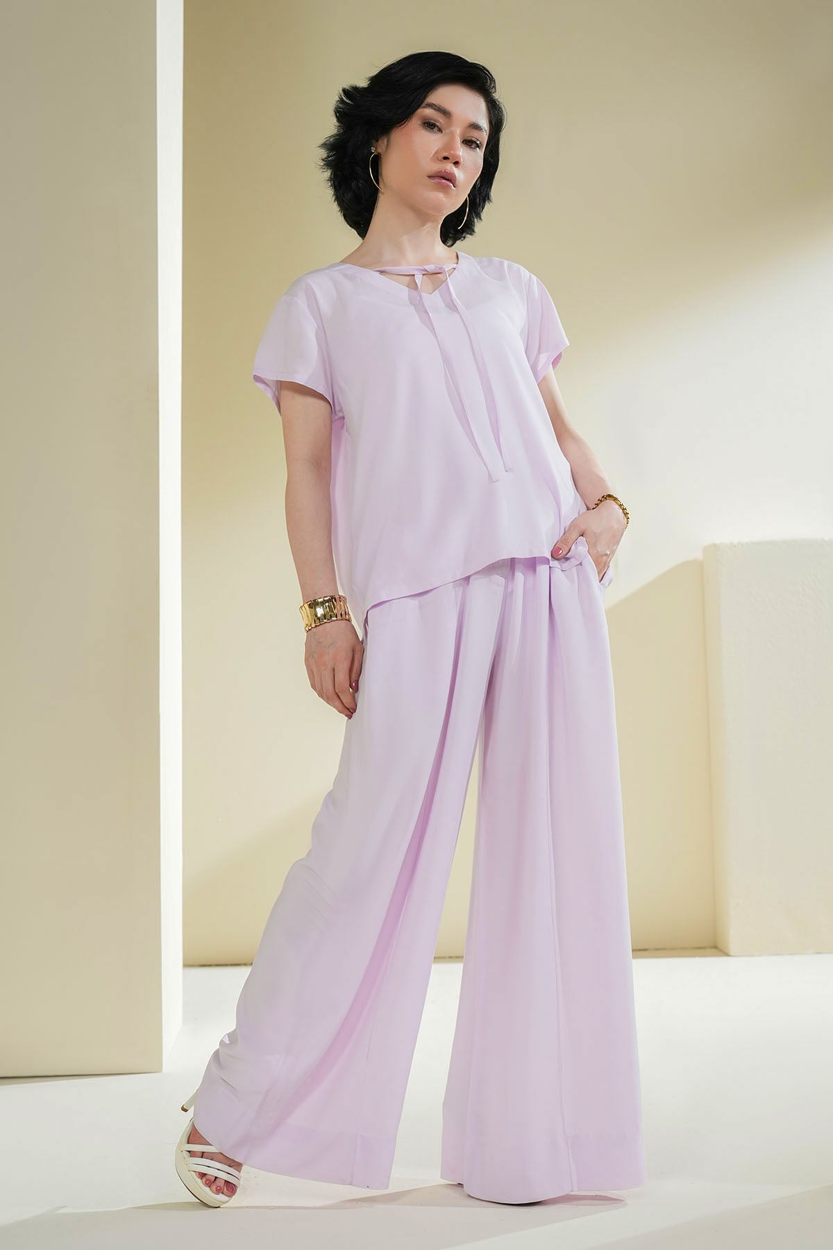 LILAC RIBBON TIED CO-ORD SET