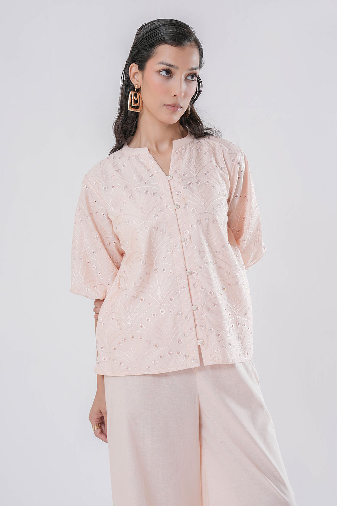PEACH CUTWORK EMBROIDERED CO-ORD SET