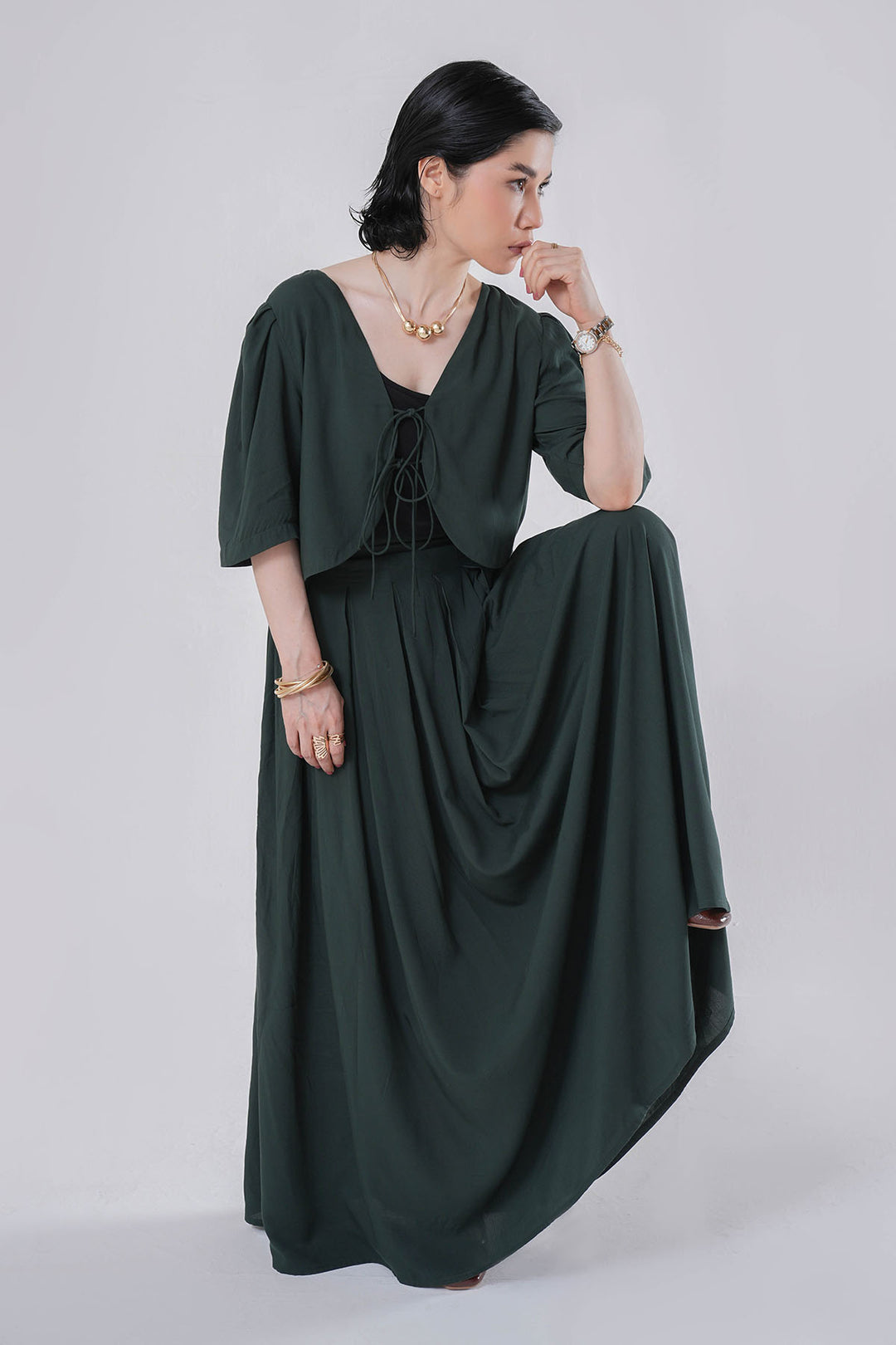 LINEN BLENDED SKIRT WITH SHORT JACKET