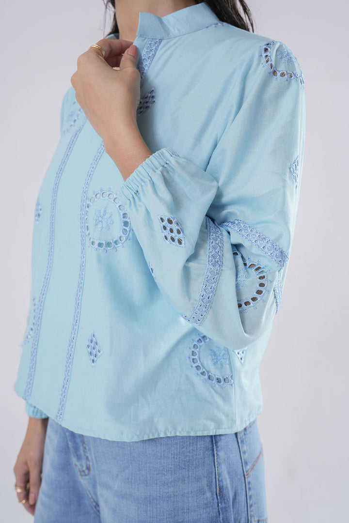ICE BLUE CUTWORK EMBROIDERED SHIRT