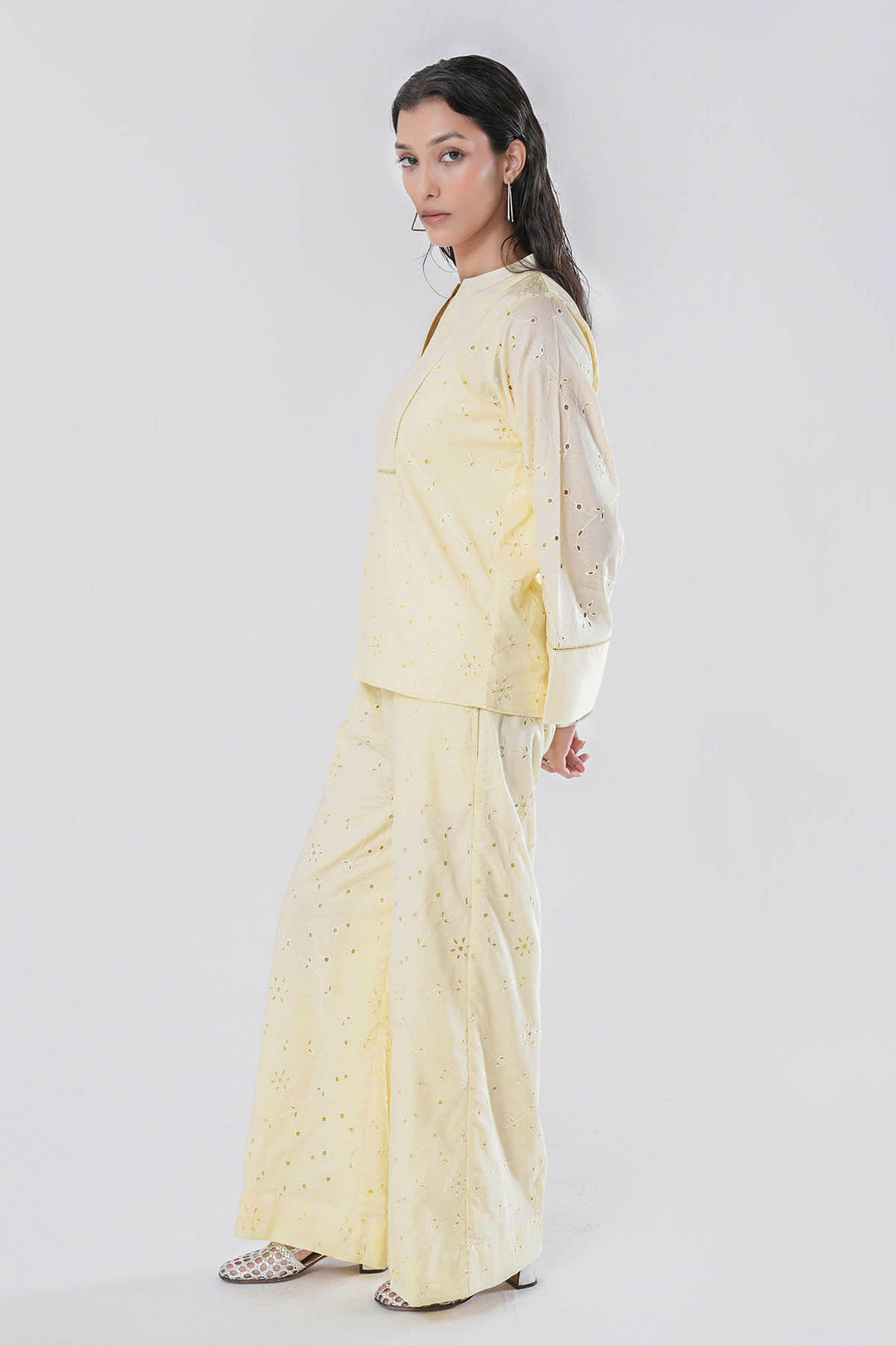 LIME YELLOW CUTWORK EMBROIDERED CO-ORD SET