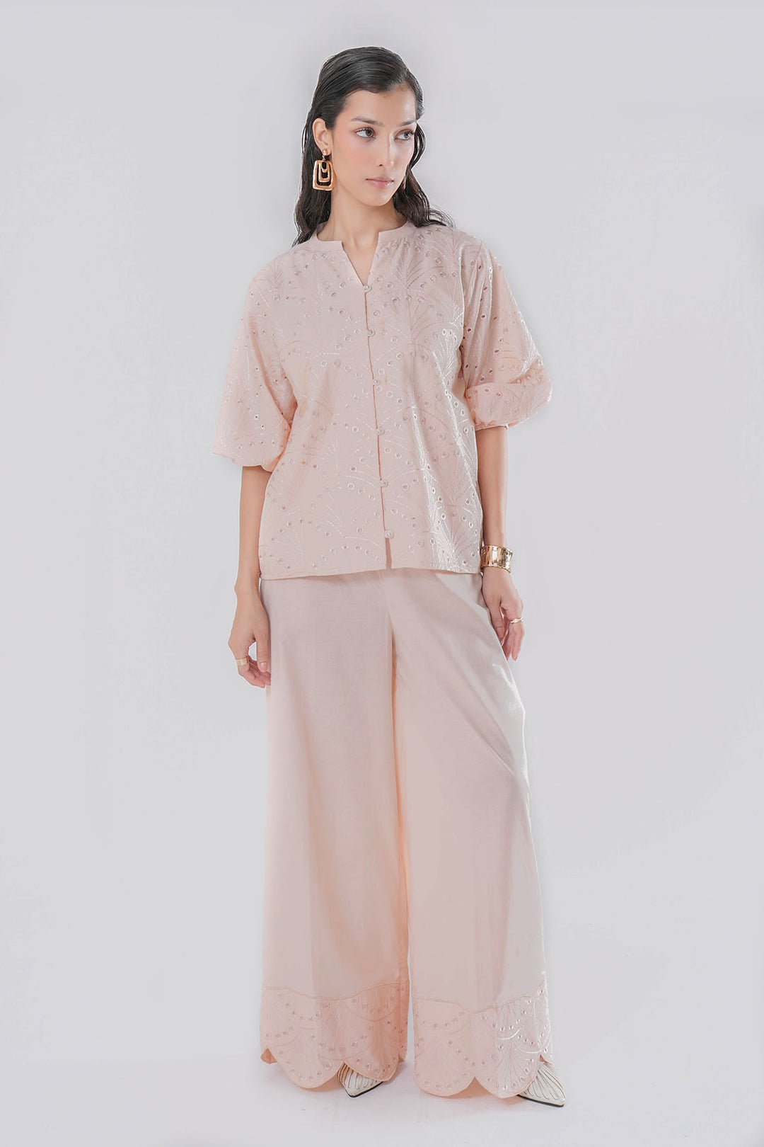 PEACH CUTWORK EMBROIDERED CO-ORD SET