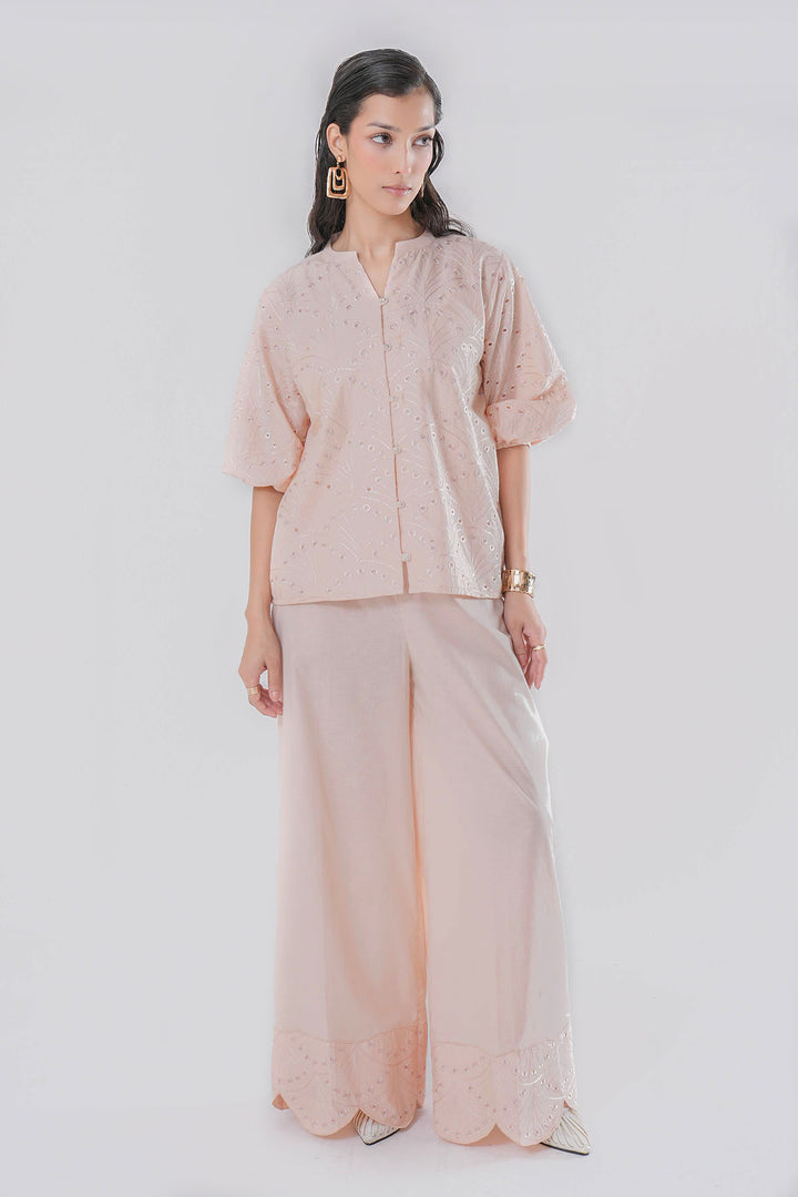PEACH CUTWORK EMBROIDERED CO-ORD SET