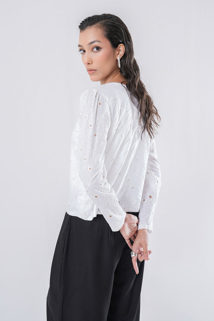 BASIC WHITE CUTWORK EMBROIDERED SHIRT