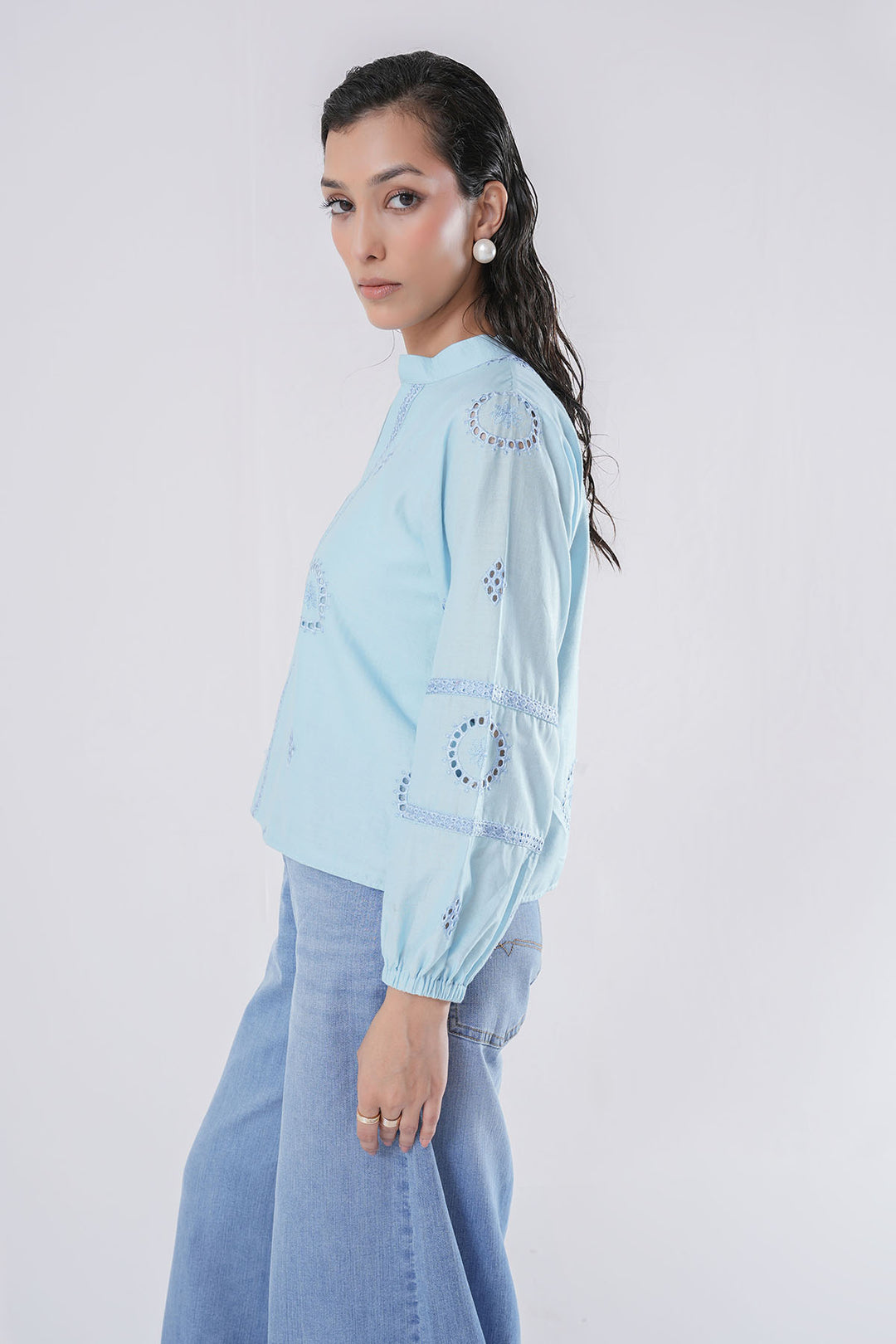 ICE BLUE CUTWORK EMBROIDERED SHIRT