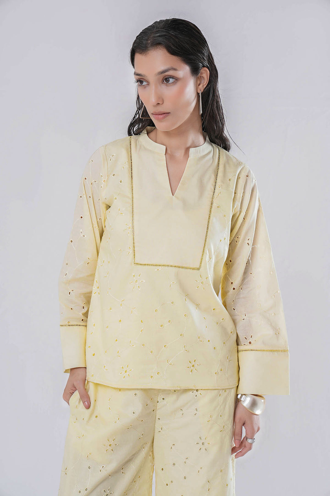 LIME YELLOW CUTWORK EMBROIDERED CO-ORD SET