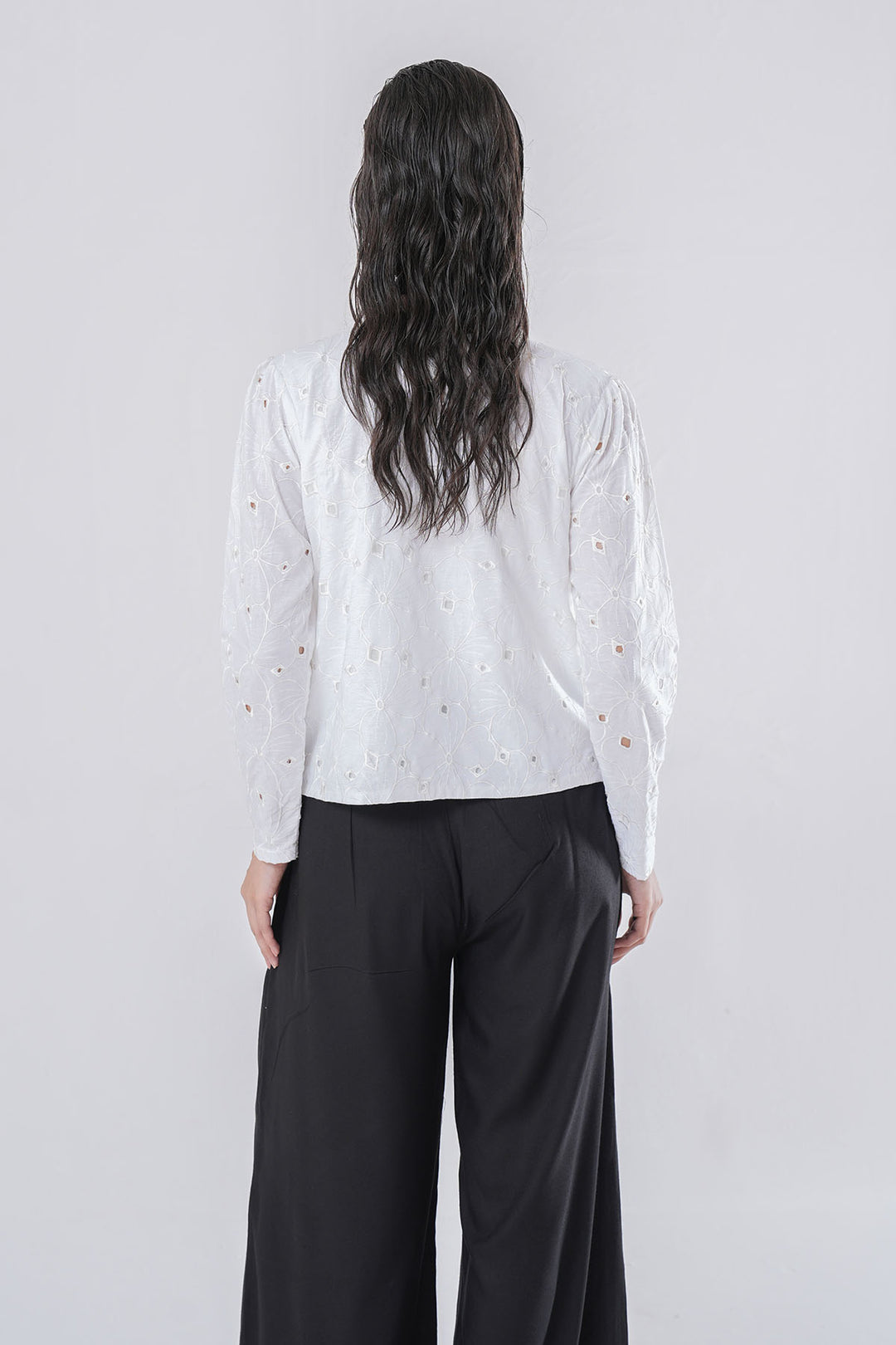 BASIC WHITE CUTWORK EMBROIDERED SHIRT