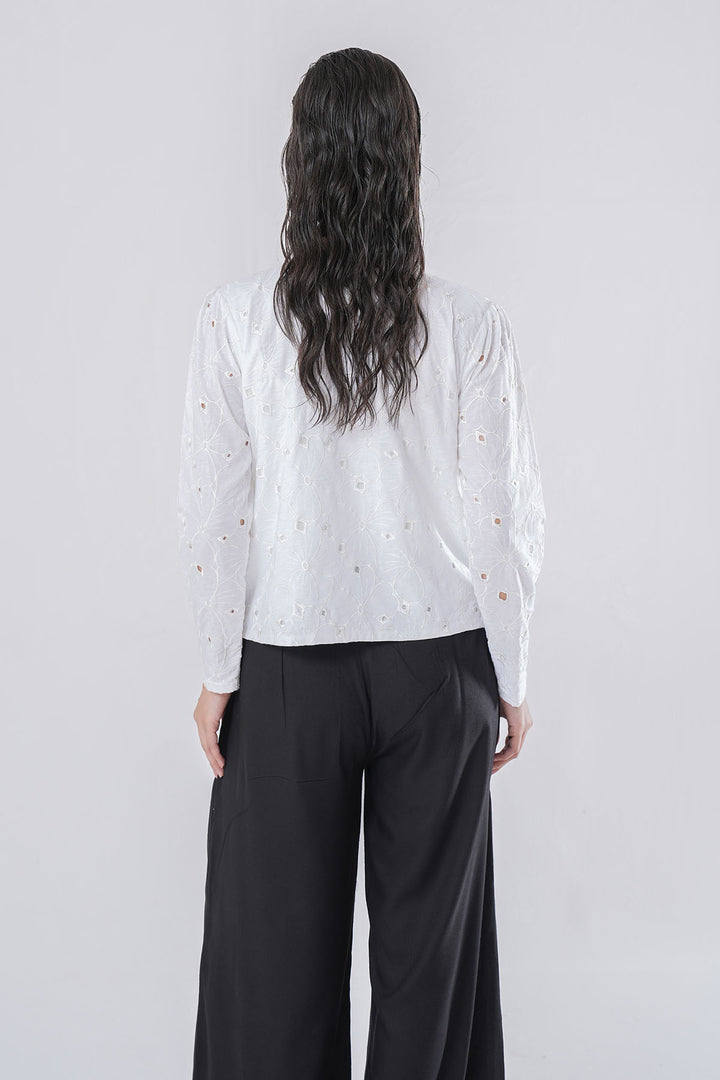 BASIC WHITE CUTWORK EMBROIDERED SHIRT