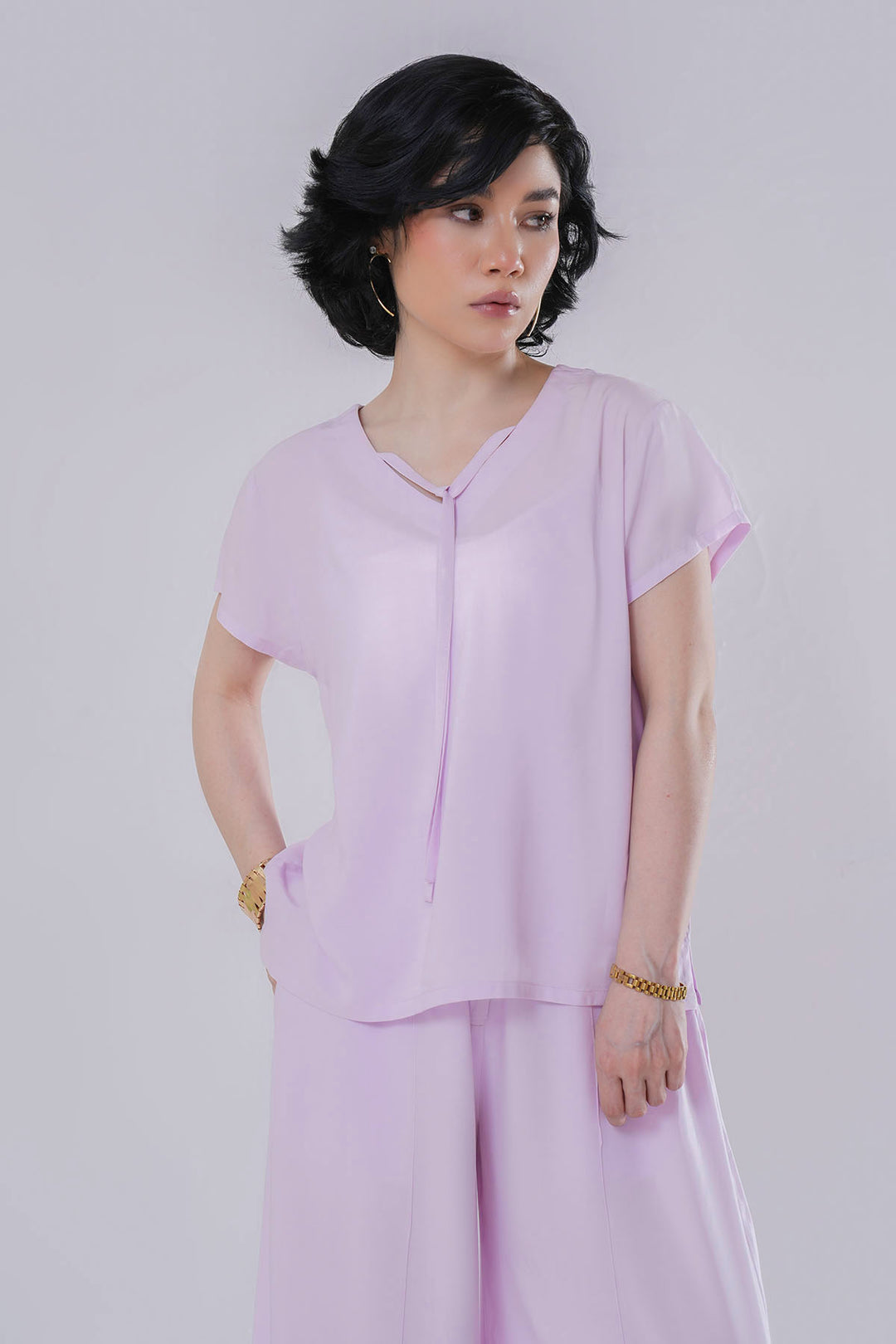 LILAC RIBBON TIED CO-ORD SET
