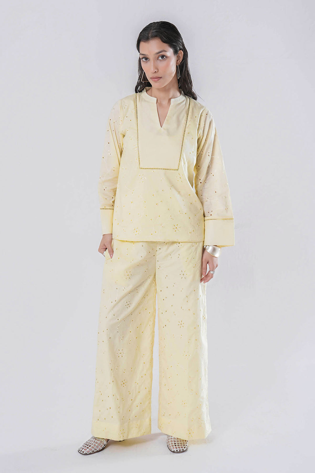 LIME YELLOW CUTWORK EMBROIDERED CO-ORD SET