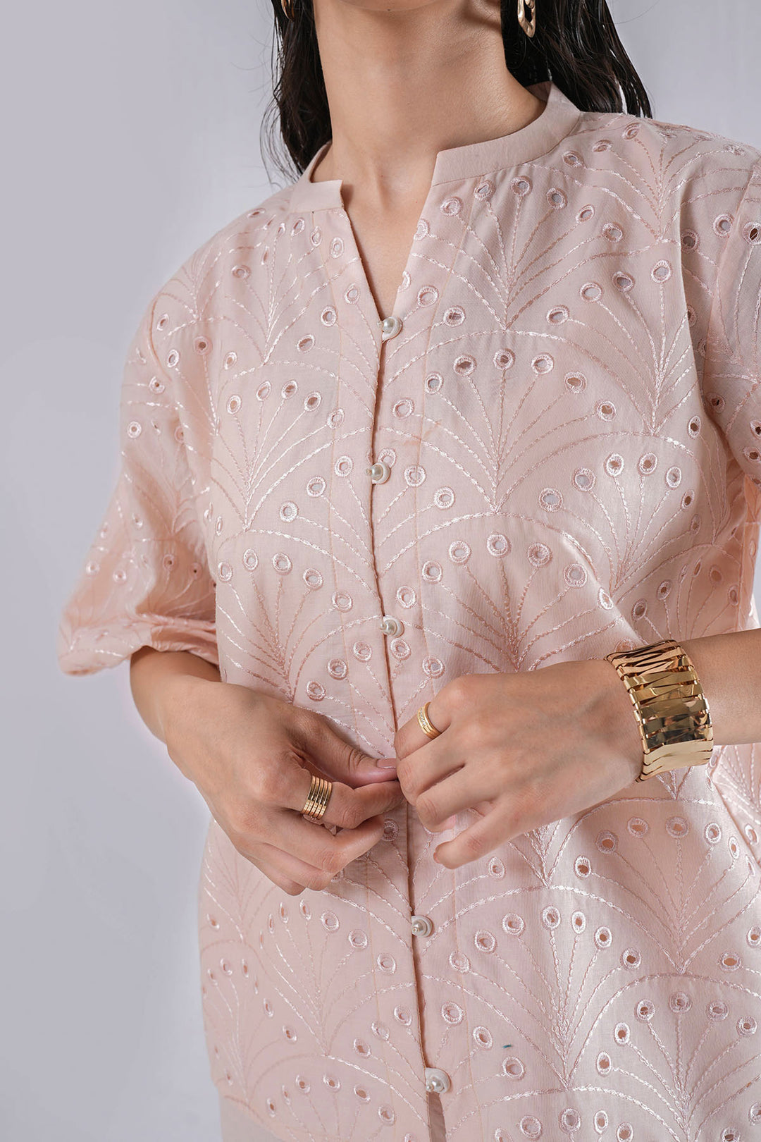 PEACH CUTWORK EMBROIDERED CO-ORD SET
