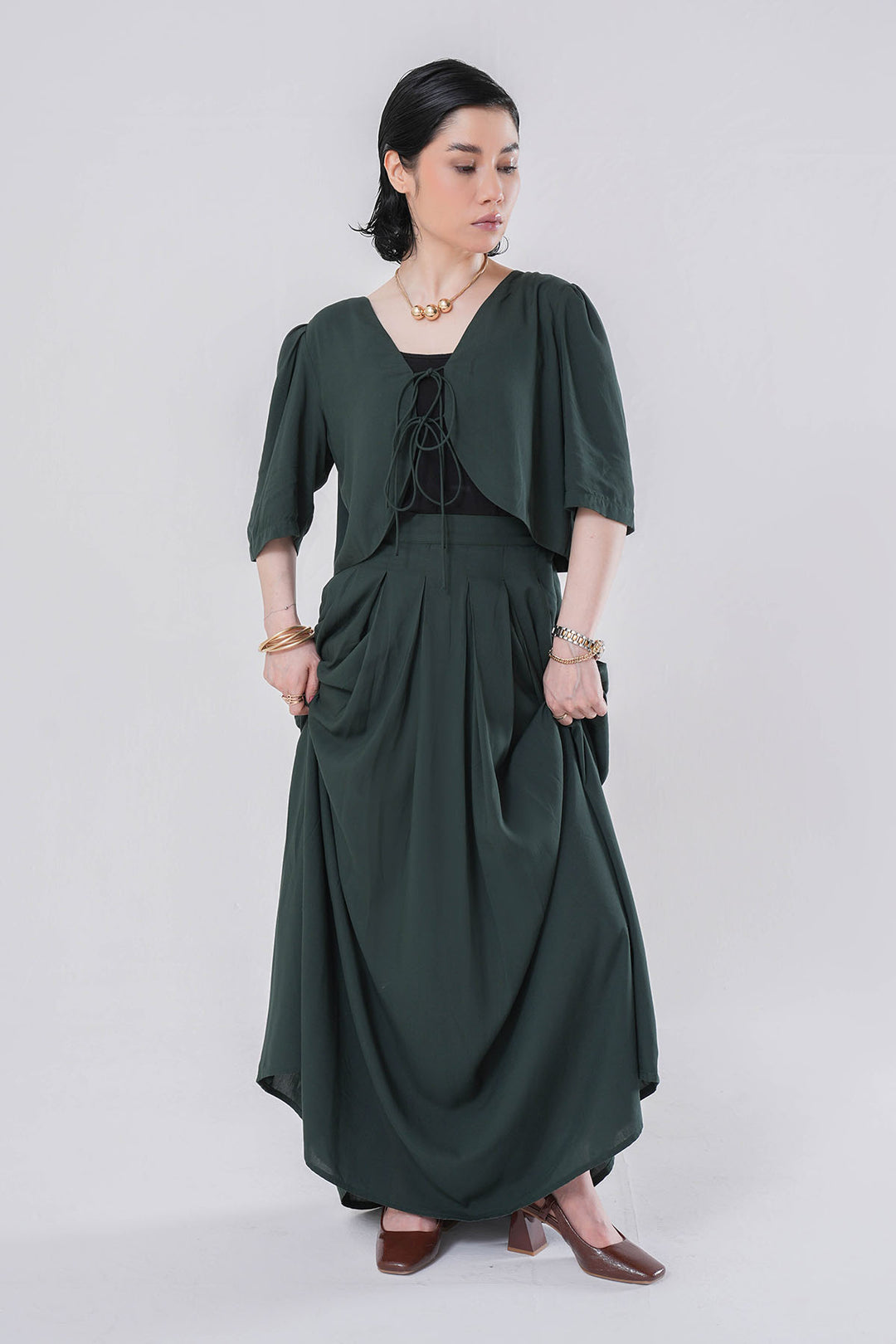 LINEN BLENDED SKIRT WITH SHORT JACKET
