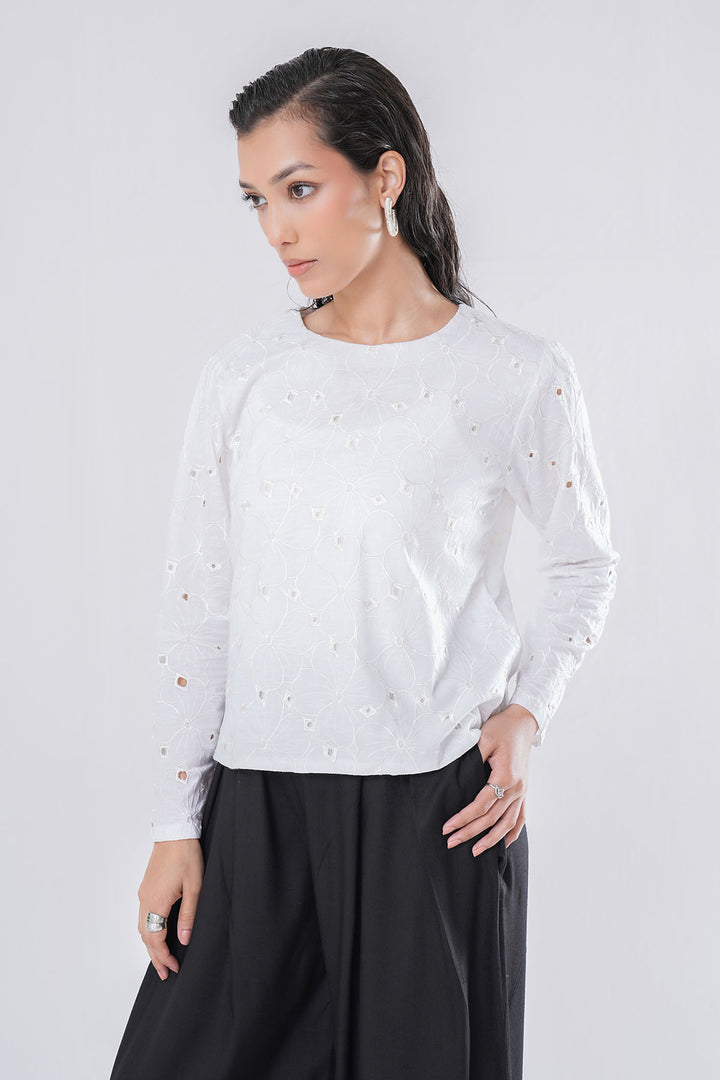 BASIC WHITE CUTWORK EMBROIDERED SHIRT