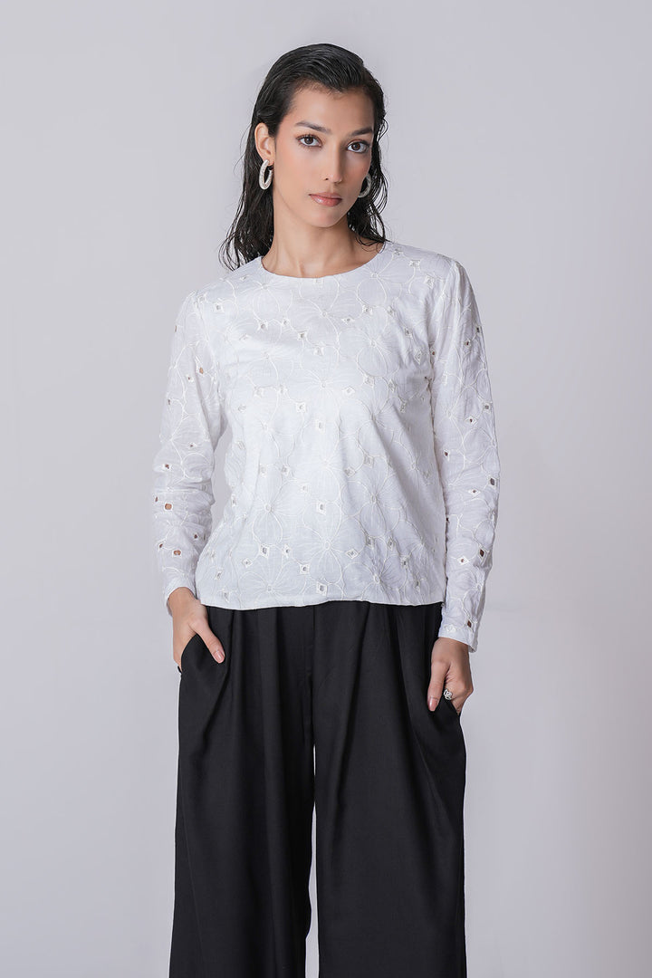 BASIC WHITE CUTWORK EMBROIDERED SHIRT