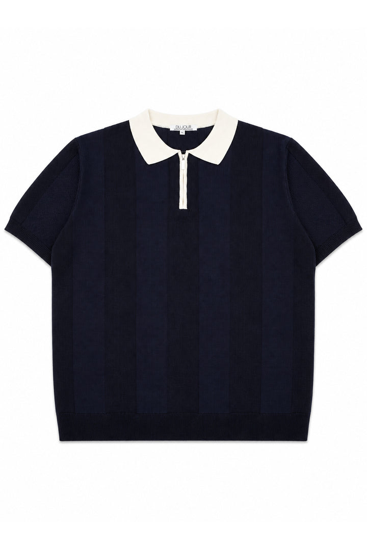 Contrast Zipper Knitted Men Polo Shirt