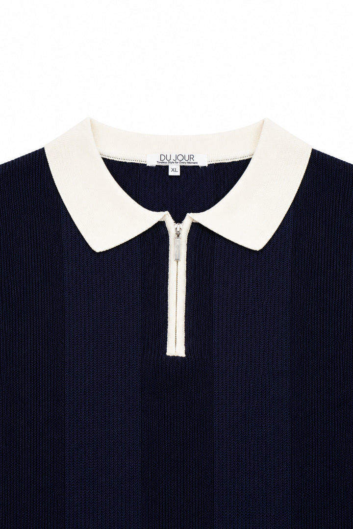 Contrast Zipper Knitted Men Polo Shirt