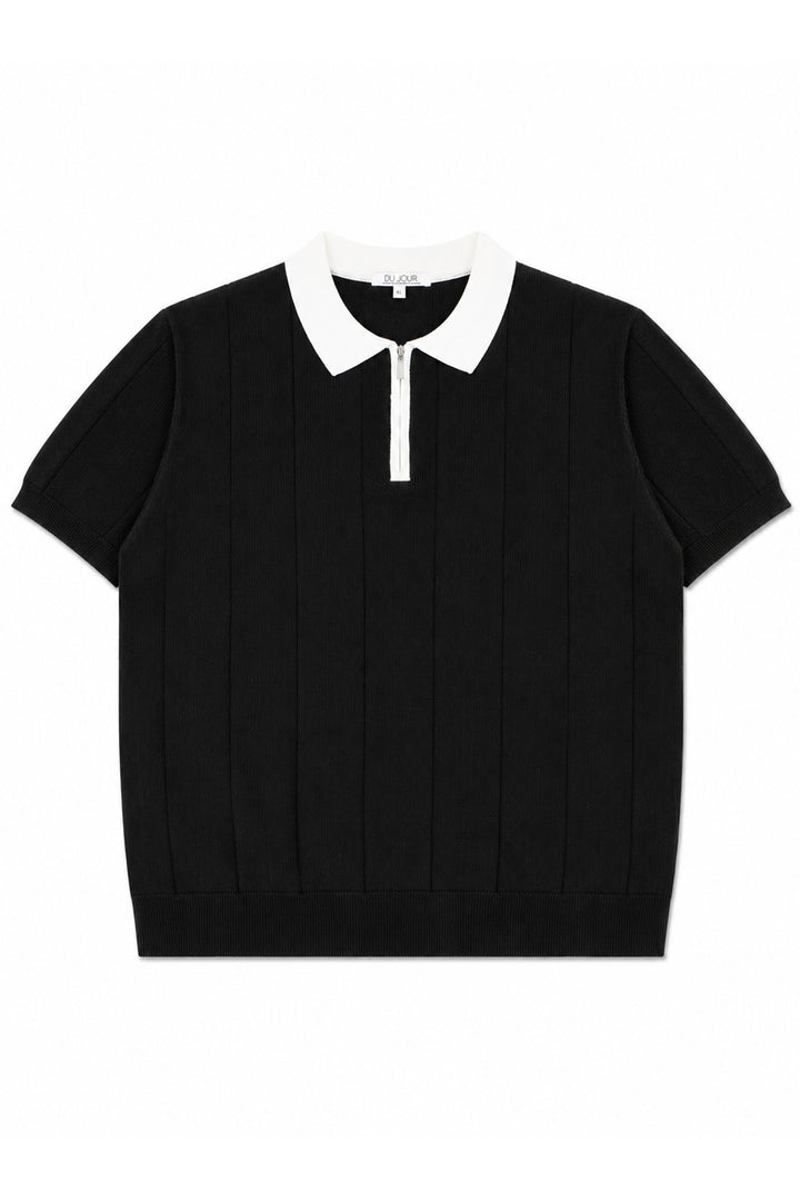 Contrast Zipper Knitted Men Polo Shirt