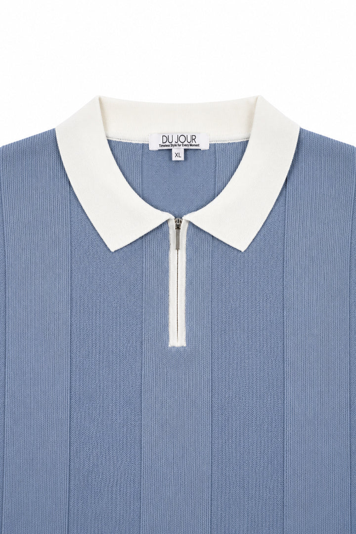 Contrast Zipper Knitted Men Polo Shirt