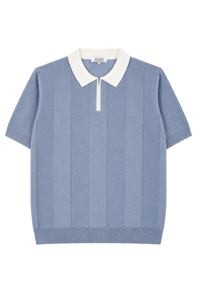 Contrast Zipper Knitted Men Polo Shirt