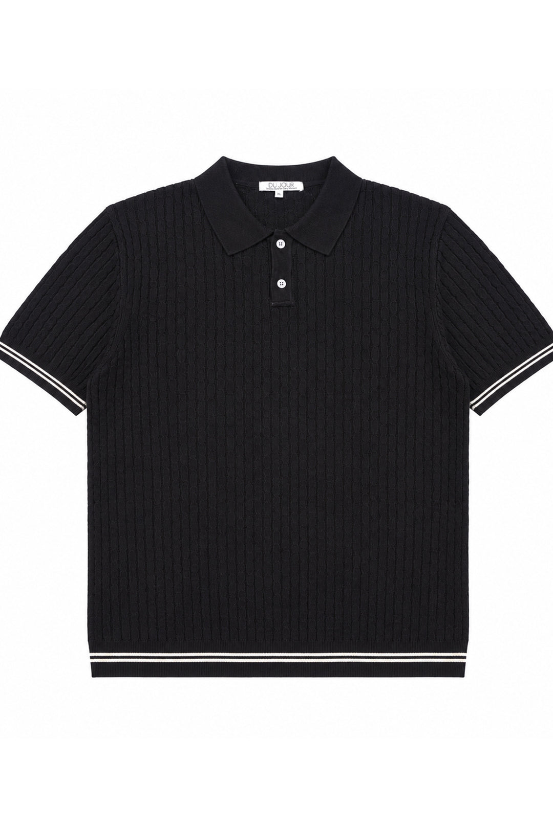 Striped Button Down Knitted Men Polo Shirt