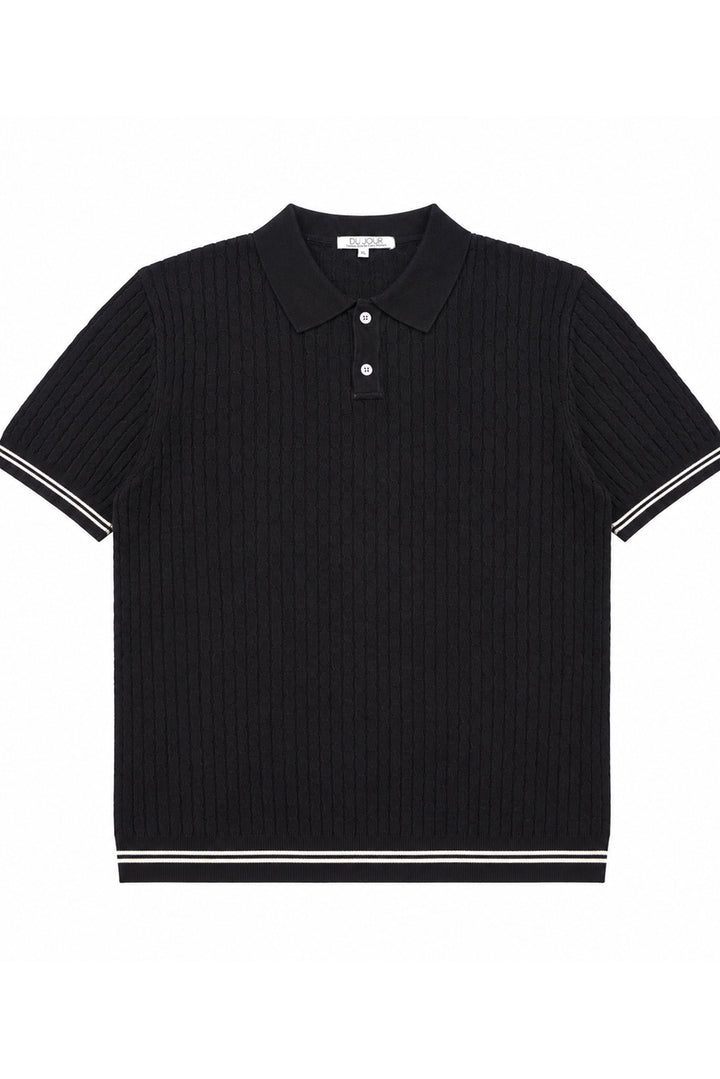 Striped Button Down Knitted Men Polo Shirt