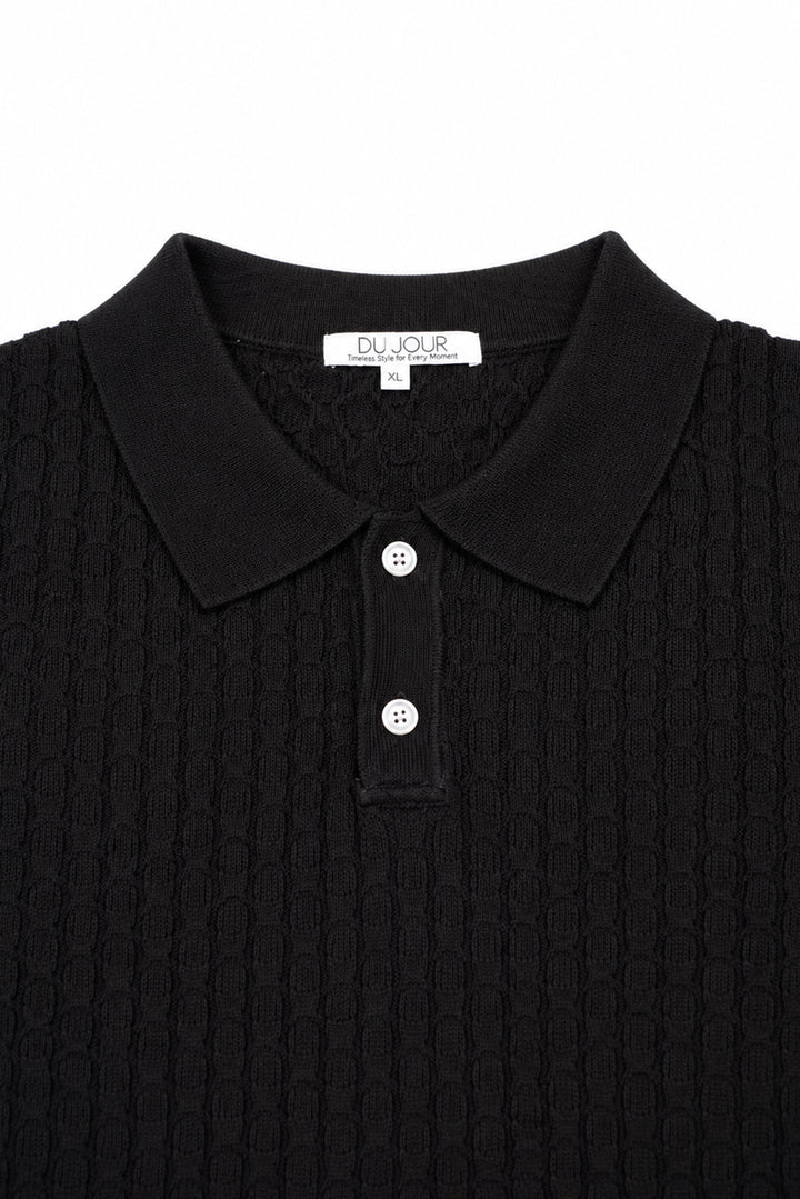 Striped Button Down Knitted Men Polo Shirt