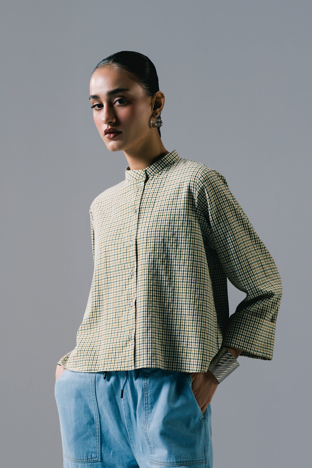 Thin check shirt | Sage Green