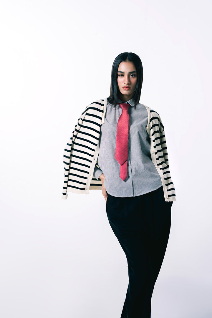 Striped Button down Shirt |  Black and white