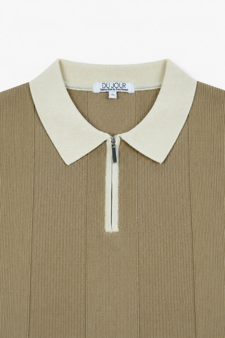 Contrast Zipper Knitted Men Polo Shirt