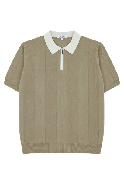 Contrast Zipper Knitted Men Polo Shirt