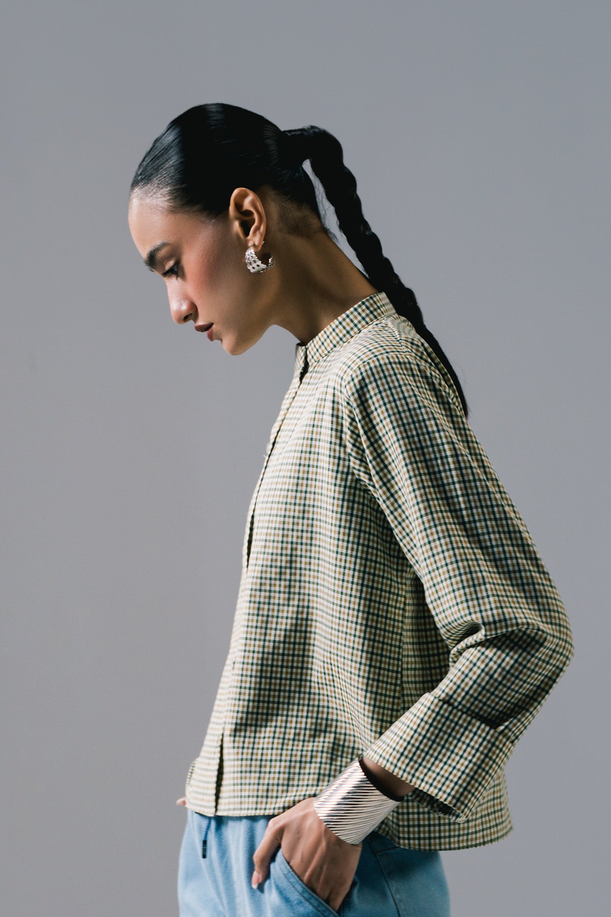 Thin check shirt | Sage Green