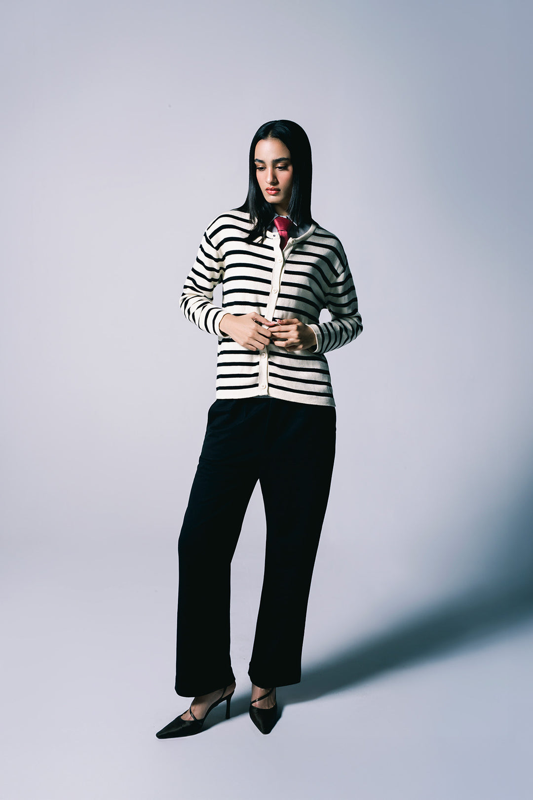 Striped Cardigan | Cream & Black combo