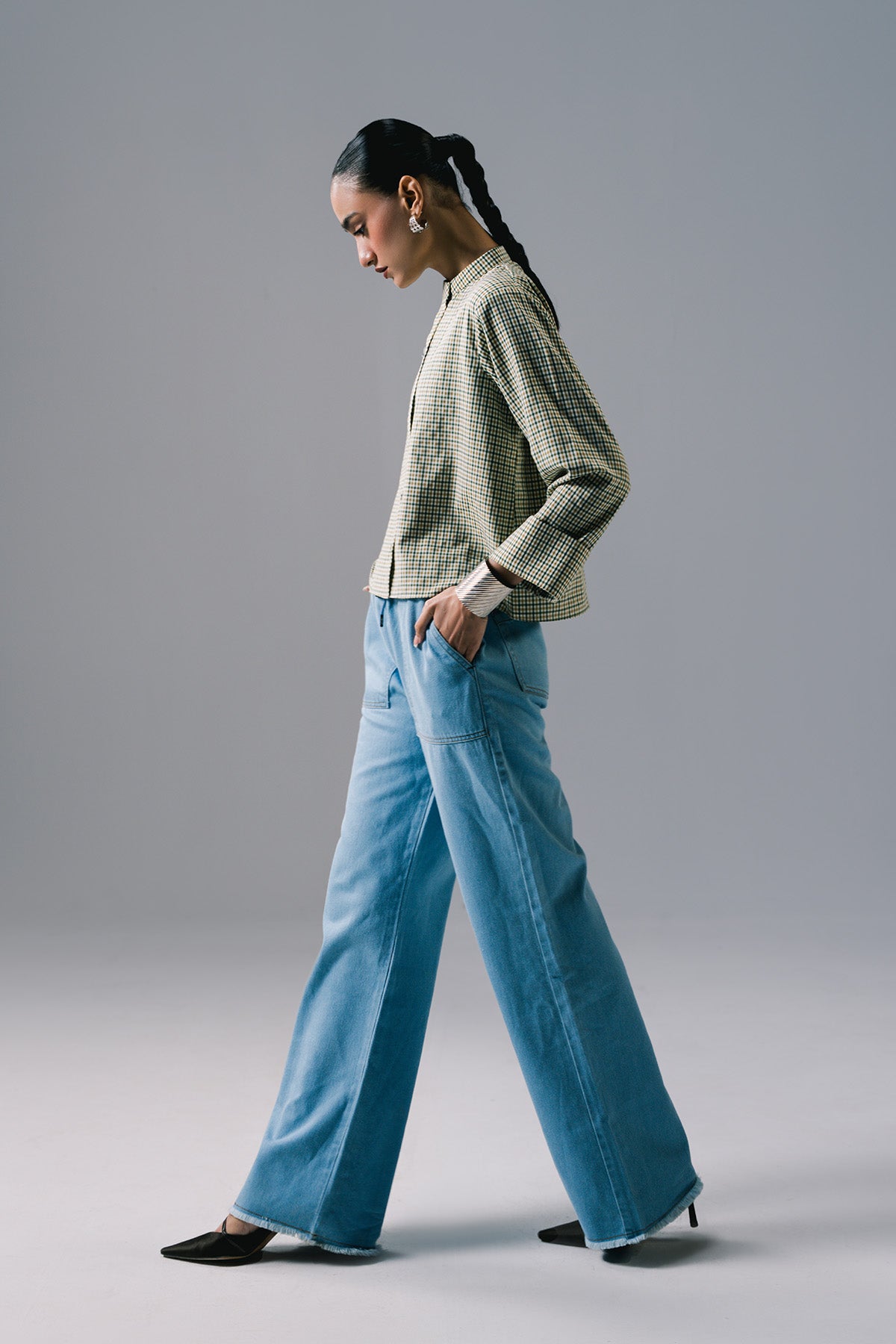 Thin check shirt | Sage Green