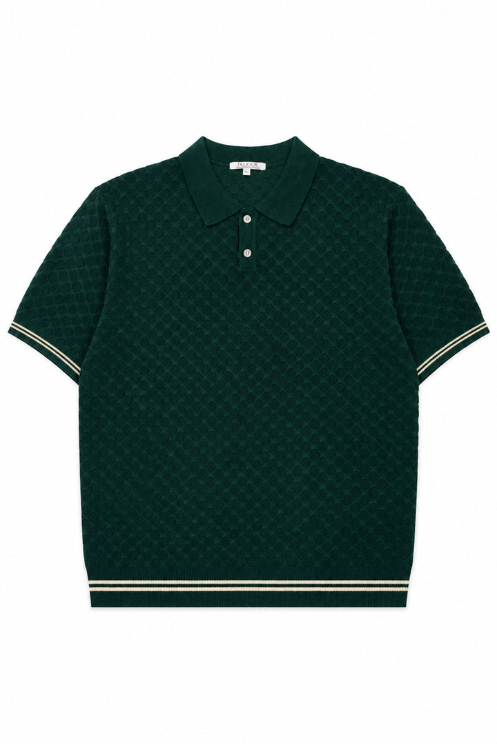 Striped Button Down Knitted Men Polo Shirt