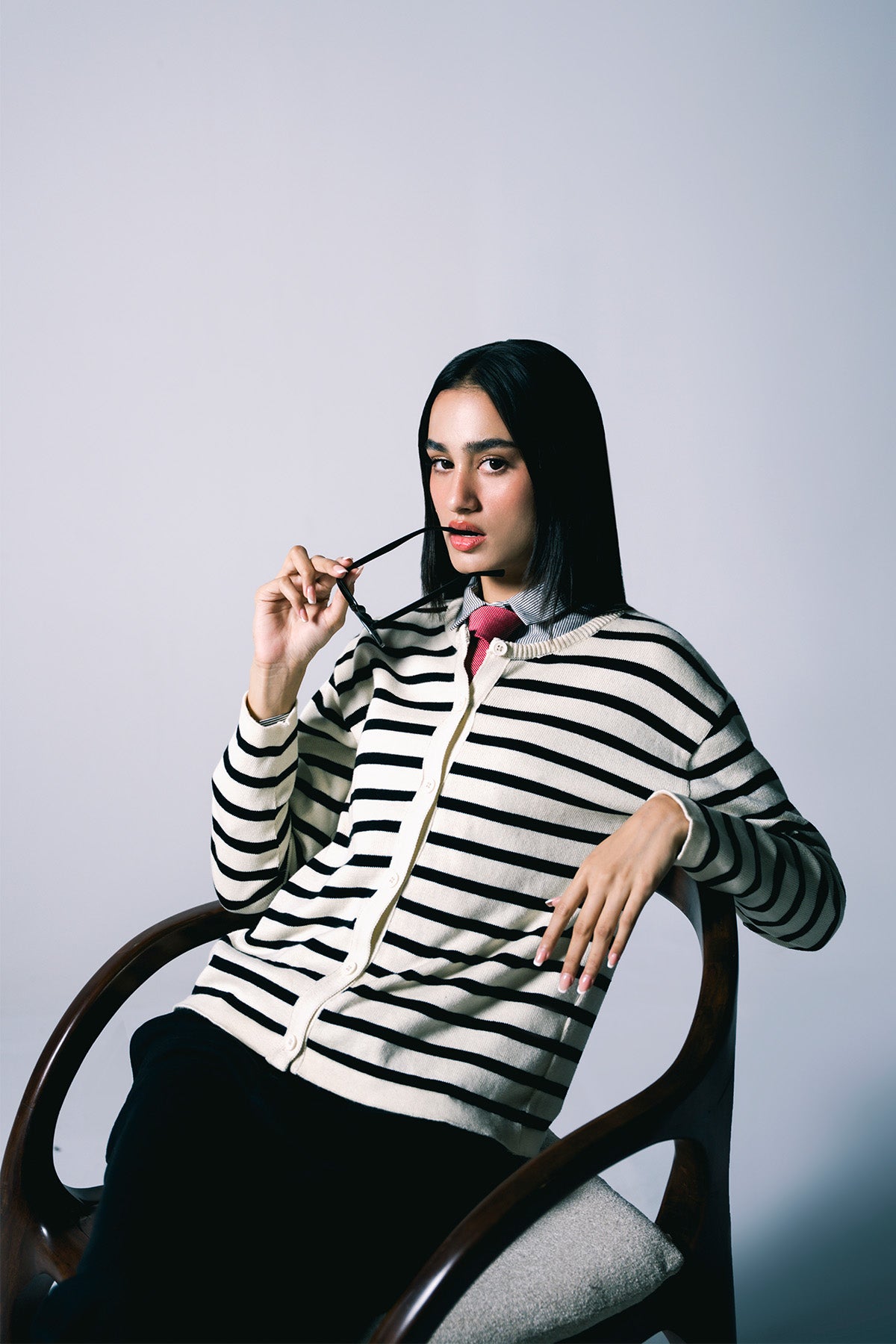 Striped Cardigan | Cream & Black combo