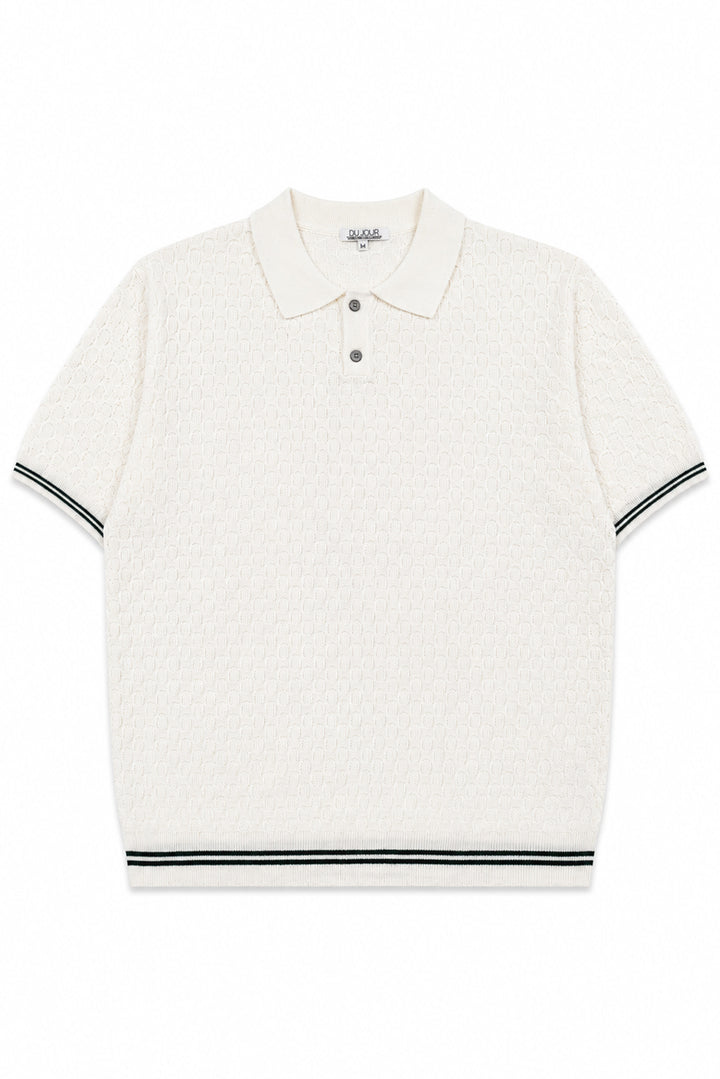 Striped Button Down Knitted Men Polo Shirt