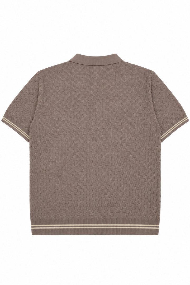 Striped Button Down Knitted Men Polo Shirt