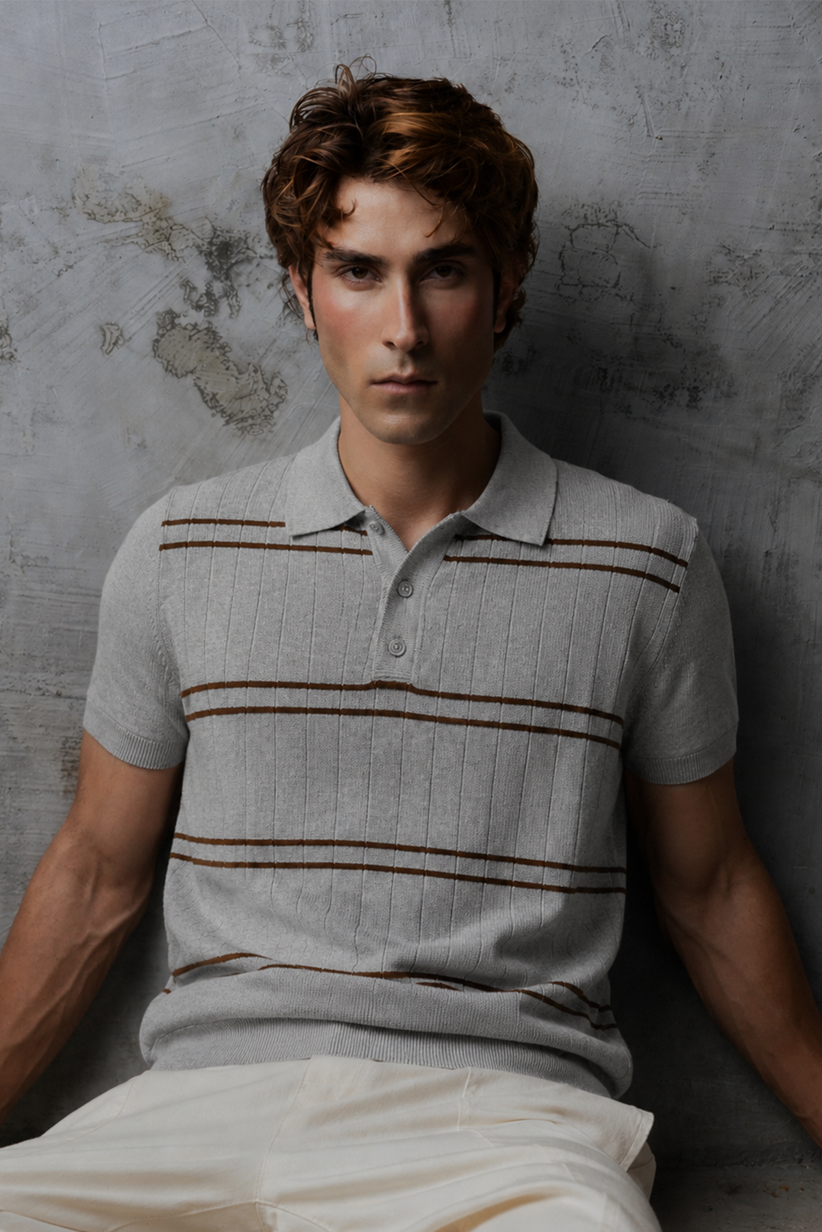Striped Button Down Men Polo Shirt