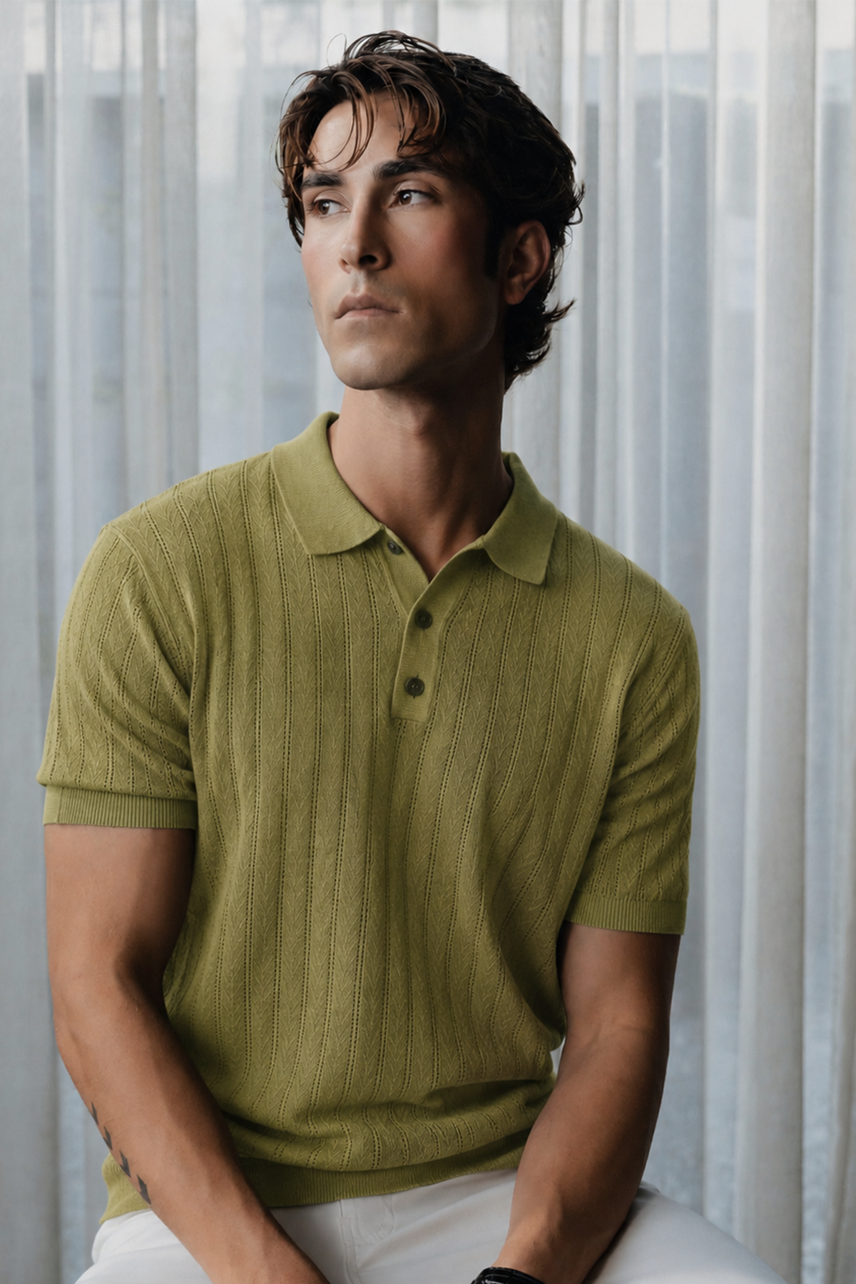 Knitted Button Down Men Polo Shirt