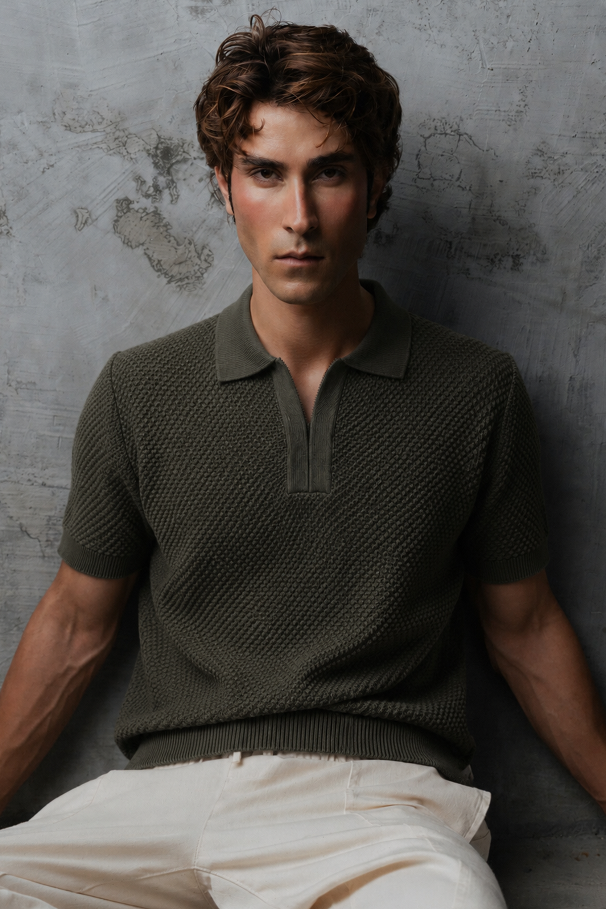 V Neck Knitted Men Polo Shirt