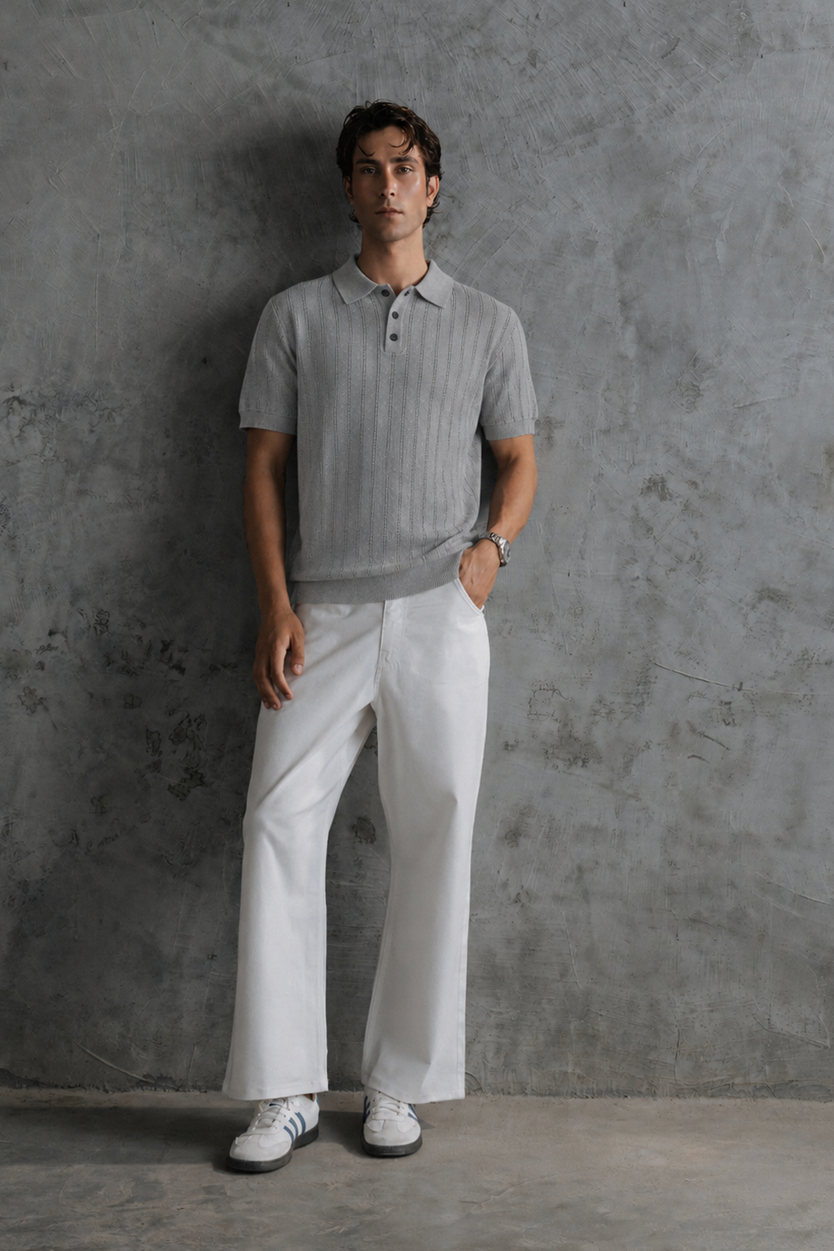 Knitted Button Down Men Polo Shirt