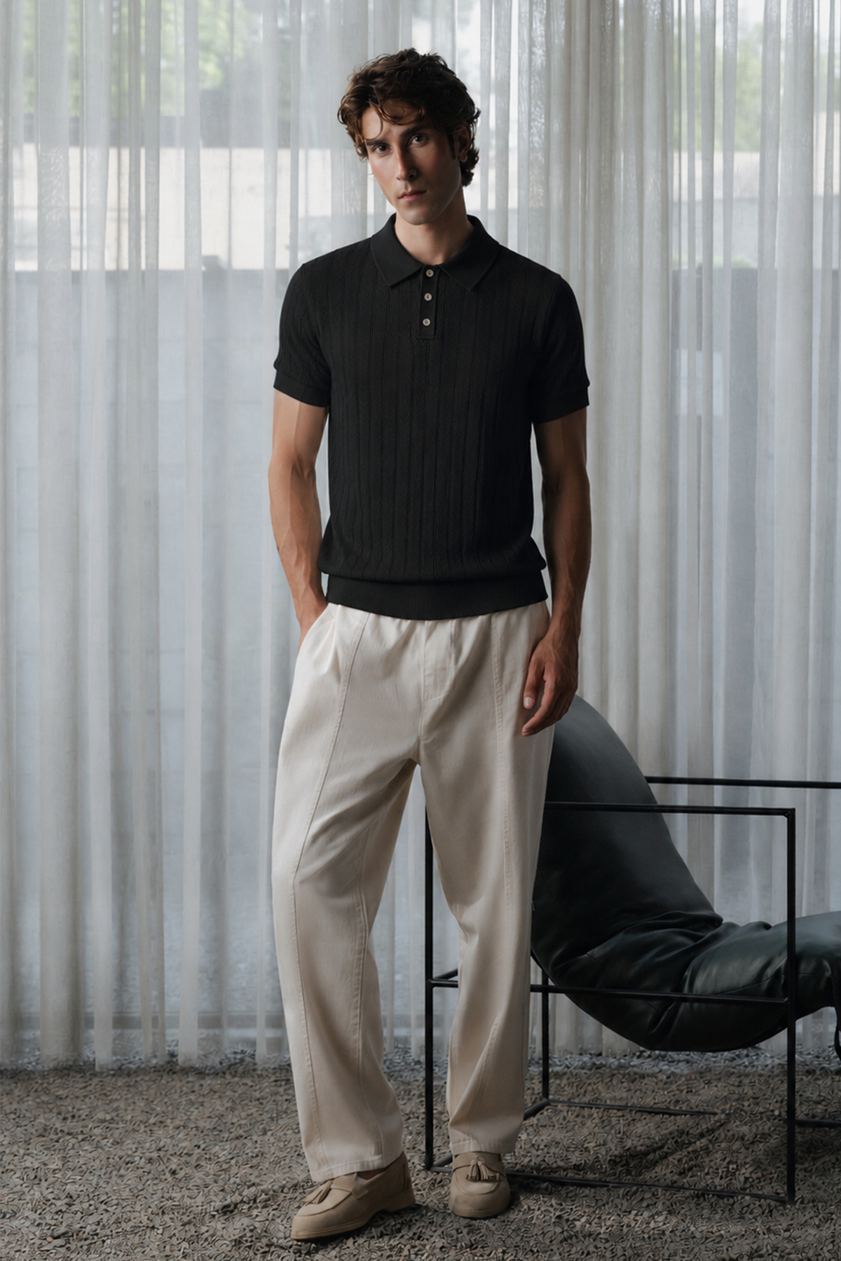 Knitted Button Down Men Polo Shirt