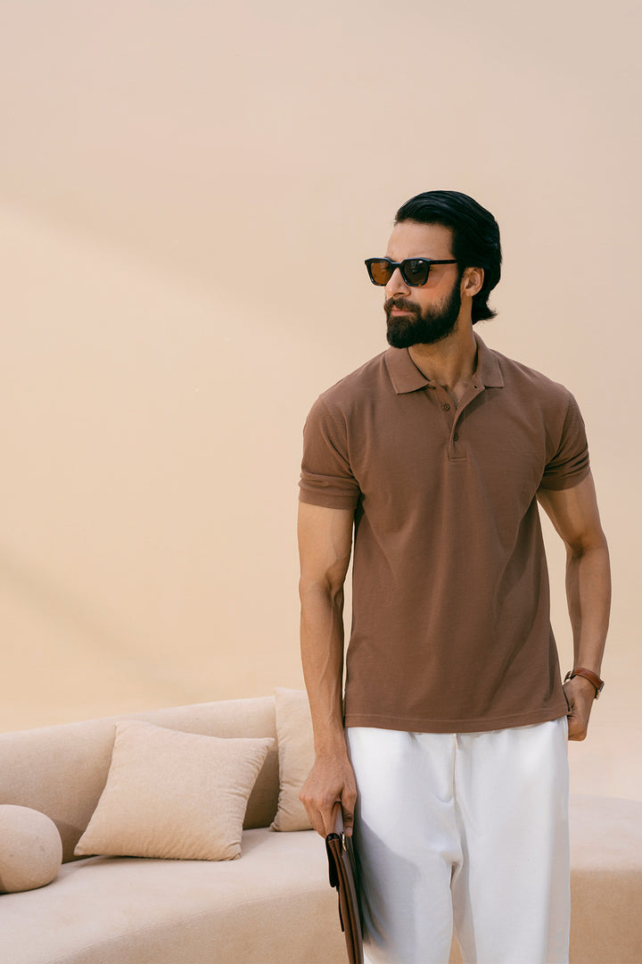 Brown Basic Polo Shirt