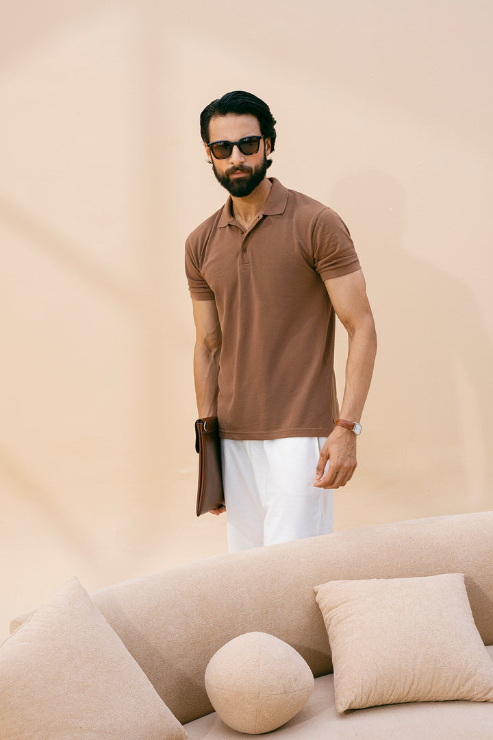 Brown Basic Polo Shirt