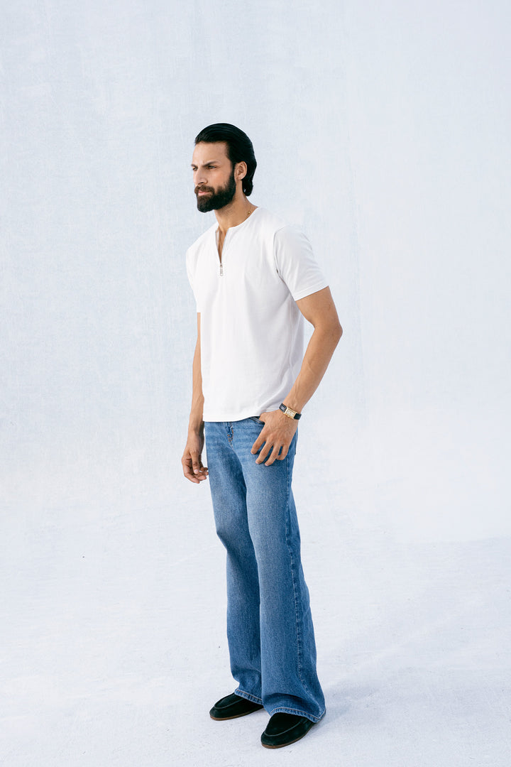 White Round Zipper Shirt