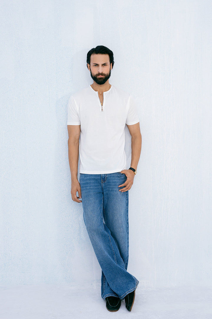 White Round Zipper Shirt